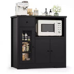 Meuble micro-ondes Whizmax, buffet moderne avec portes vitrées et étagère réglable, buffet en bois avec tiroirs de rangement et large plateau pour salle à manger/salon