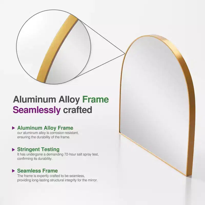 Miroir mural doré à bord fin, en alliage d'aluminium, design en arc à angle droit
