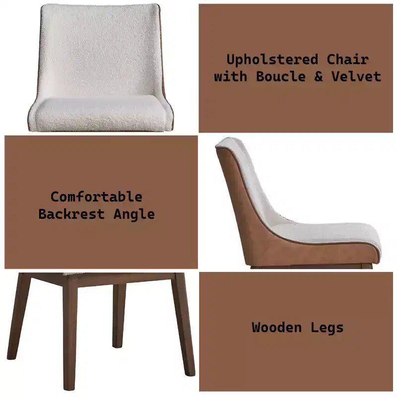 GDFStudio Linda Chaise de salle à manger en bois rembourrée en bouclette et velours (Lot de 2)