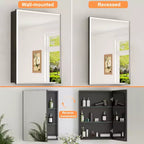 Meuble de salle de bain Belle avec miroir, armoire encastrée/murale pour salle de bain, miroir à surface biseautée, étagères réglables en verre trempé, noir