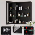 Meuble de salle de bain Belle avec miroir, armoire encastrée/murale pour salle de bain, miroir à surface biseautée, étagères réglables en verre trempé, noir