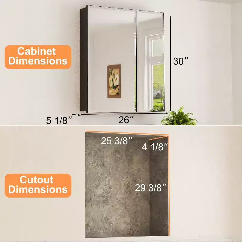Meuble de salle de bain Belle avec miroir, armoire encastrée/murale pour salle de bain, miroir à surface biseautée, étagères réglables en verre trempé, noir