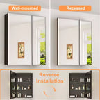Meuble de salle de bain Belle avec miroir, armoire encastrée/murale pour salle de bain, miroir à surface biseautée, étagères réglables en verre trempé, noir