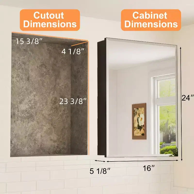 Meuble de salle de bain Belle avec miroir, armoire encastrée/murale pour salle de bain, miroir à surface biseautée, étagères réglables en verre trempé, noir