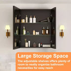 Meuble de salle de bain Belle avec miroir, armoire encastrée/murale pour salle de bain, miroir à surface biseautée, étagères réglables en verre trempé, noir