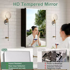 Meuble de salle de bain Belle avec miroir, armoire encastrée/murale pour salle de bain, miroir à surface biseautée, étagères réglables en verre trempé, noir