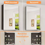 Meuble de salle de bain Belle avec miroir, armoire encastrée/murale pour salle de bain, miroir à surface biseautée, étagères réglables en verre trempé, noir
