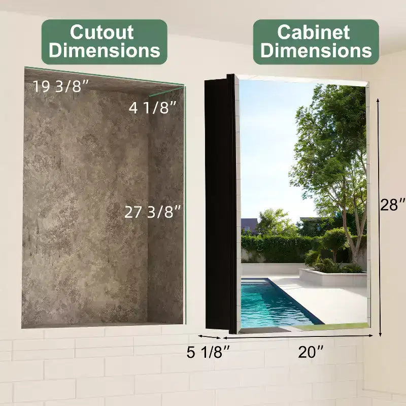 Meuble de salle de bain Belle avec miroir, armoire encastrée/murale pour salle de bain, miroir à surface biseautée, étagères réglables en verre trempé, noir