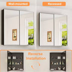 Meuble de salle de bain Belle avec miroir, armoire encastrée/murale pour salle de bain, miroir à surface biseautée, étagères réglables en verre trempé, noir