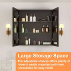 Meuble de salle de bain Belle avec miroir, armoire encastrée/murale pour salle de bain, miroir à surface biseautée, étagères réglables en verre trempé, noir