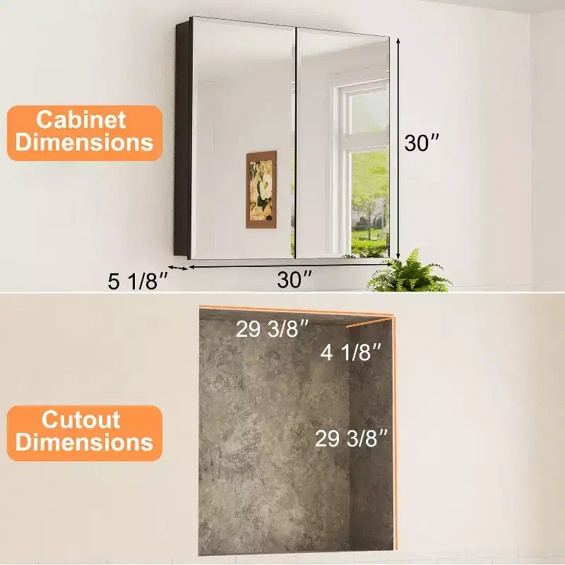 Meuble de salle de bain Belle avec miroir, armoire encastrée/murale pour salle de bain, miroir à surface biseautée, étagères réglables en verre trempé, noir