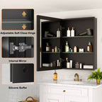 Meuble de salle de bain Belle avec miroir, armoire encastrée/murale pour salle de bain, miroir à surface biseautée, étagères réglables en verre trempé, noir