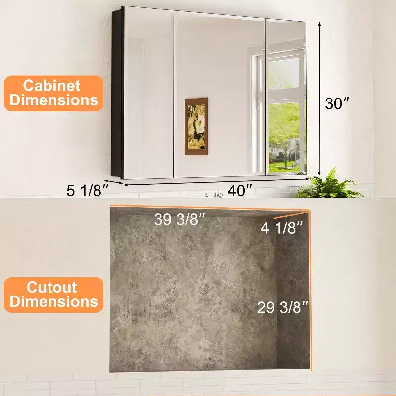 Meuble de salle de bain Belle avec miroir, armoire encastrée/murale pour salle de bain, miroir à surface biseautée, étagères réglables en verre trempé, noir