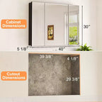 Meuble de salle de bain Belle avec miroir, armoire encastrée/murale pour salle de bain, miroir à surface biseautée, étagères réglables en verre trempé, noir