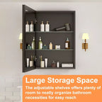 Meuble de salle de bain Belle avec miroir, armoire encastrée/murale pour salle de bain, miroir à surface biseautée, étagères réglables en verre trempé, noir