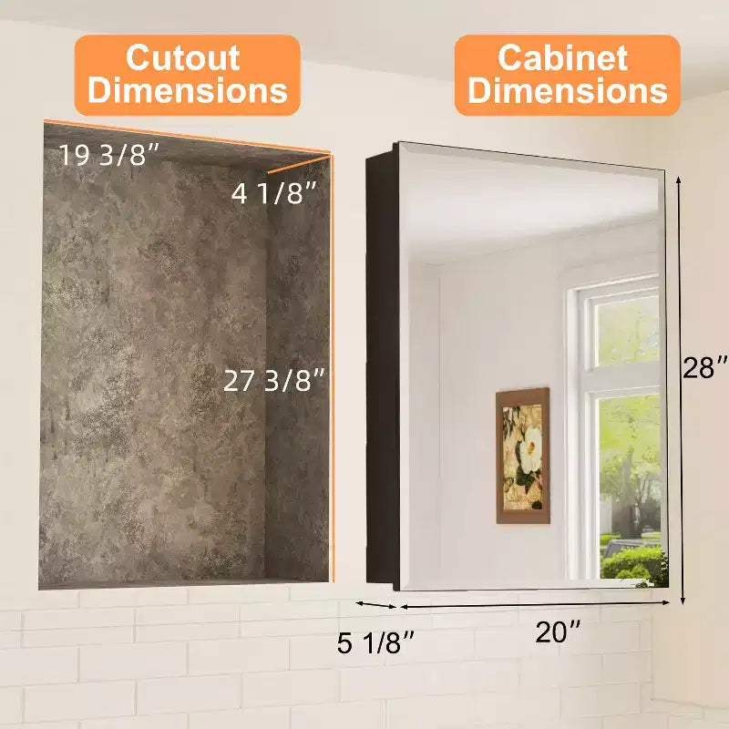 Meuble de salle de bain Belle avec miroir, armoire encastrée/murale pour salle de bain, miroir à surface biseautée, étagères réglables en verre trempé, noir