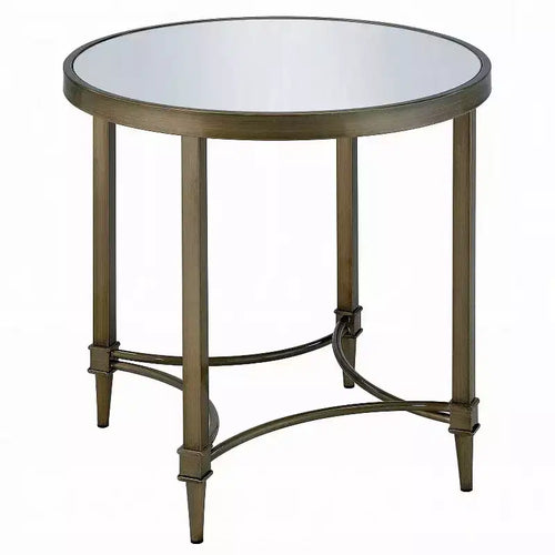 Aditya 24 Wide Antique Brass and Mirrored Round End Table