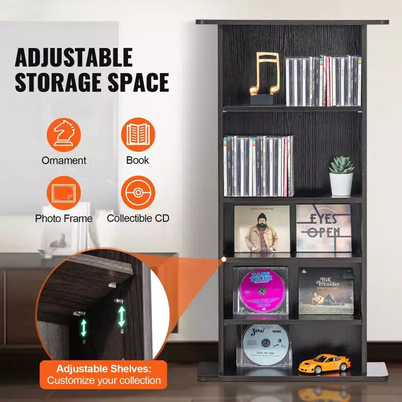 Meuble de rangement multimédia VEVOR, étagère DVD 5 niveaux pouvant contenir jusqu'à 240 CD, étagères CD réglables, protège et organise la musique et les films