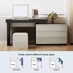 Bureau ou coiffeuse Luck Live, moderne, réglable et extensible selon plusieurs angles, accompagnée d'un tabouret moelleux.