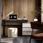 Luck Live Modern desk or vanity table that can be adjusted and extended at multiple angles, accompanied by a soft stool.