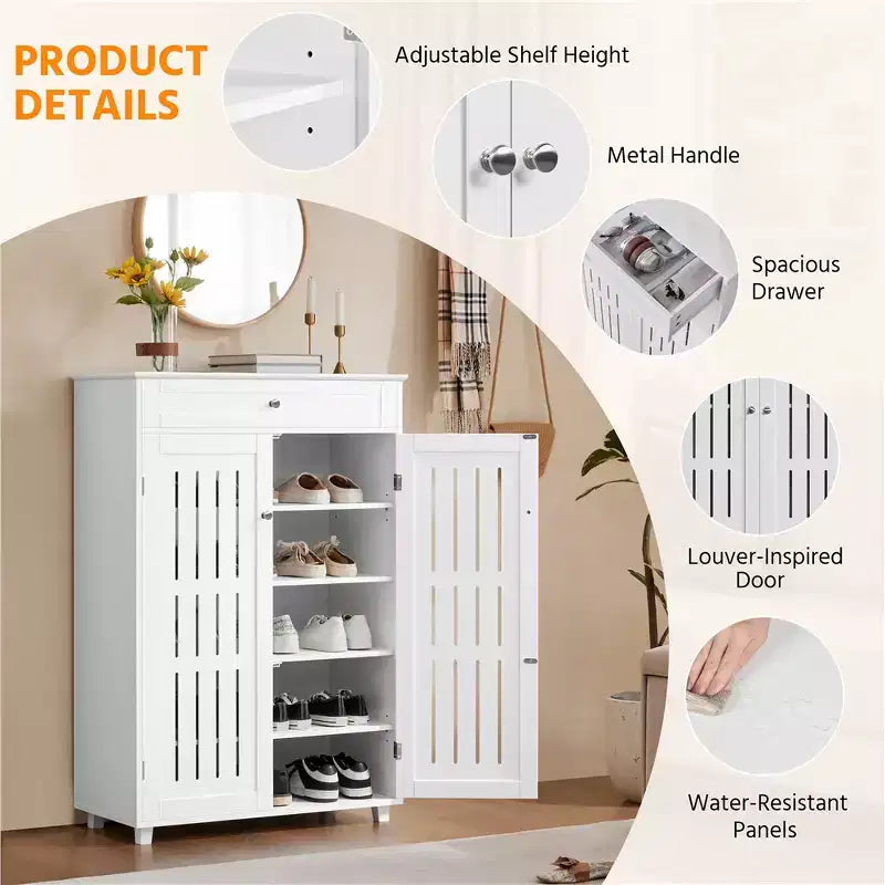 Meuble de rangement pour chaussures Yaheetech à 5 niveaux réglables avec porte persienne