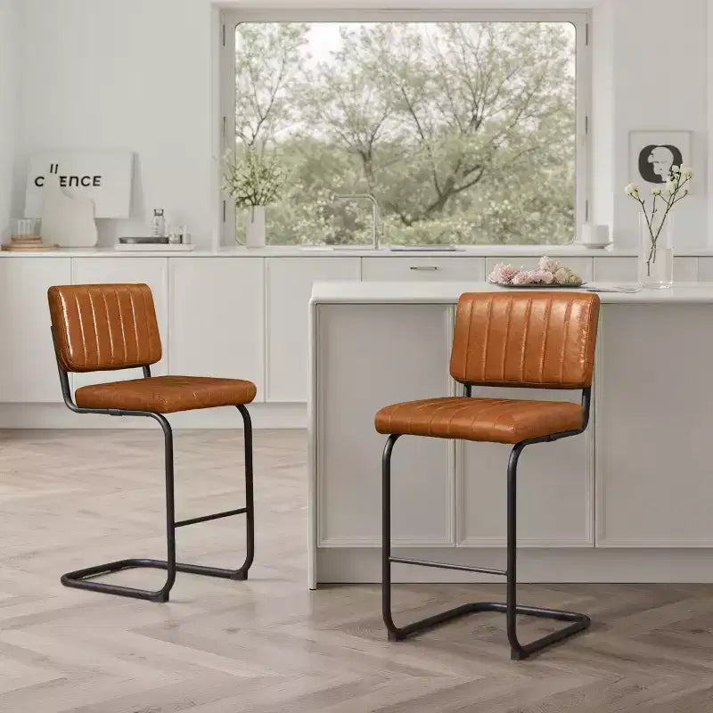 Tabouret de bar à hauteur de comptoir Art Leon en similicuir avec cadre en métal, lot de 2