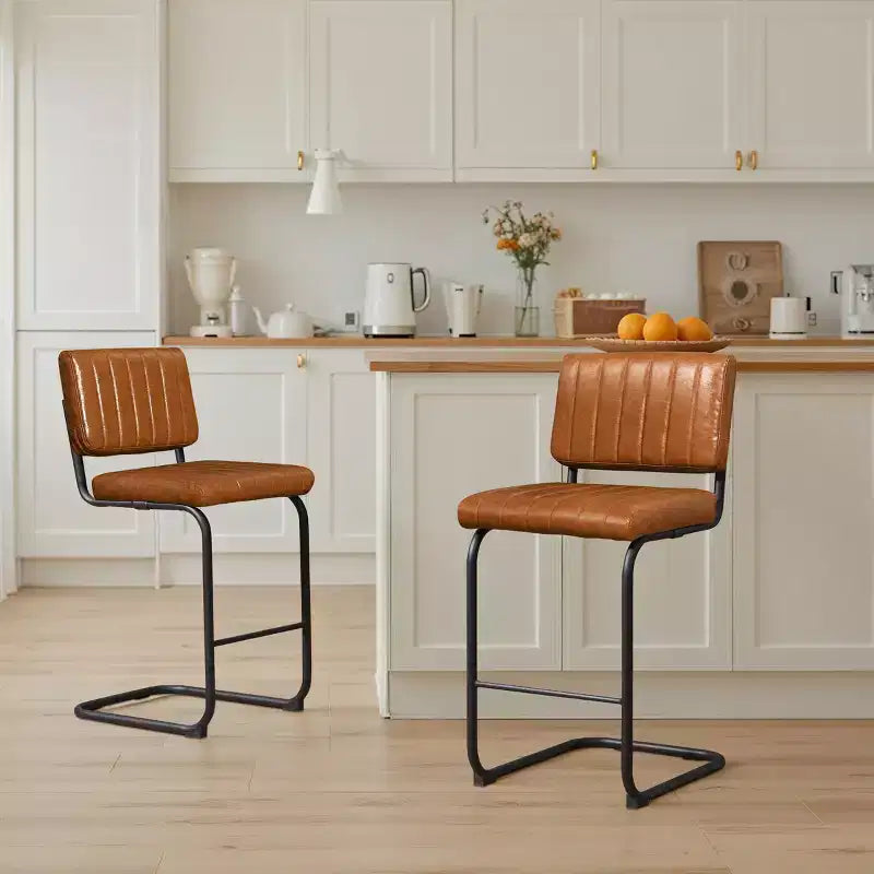 Tabouret de bar à hauteur de comptoir Art Leon en similicuir avec cadre en métal, lot de 2