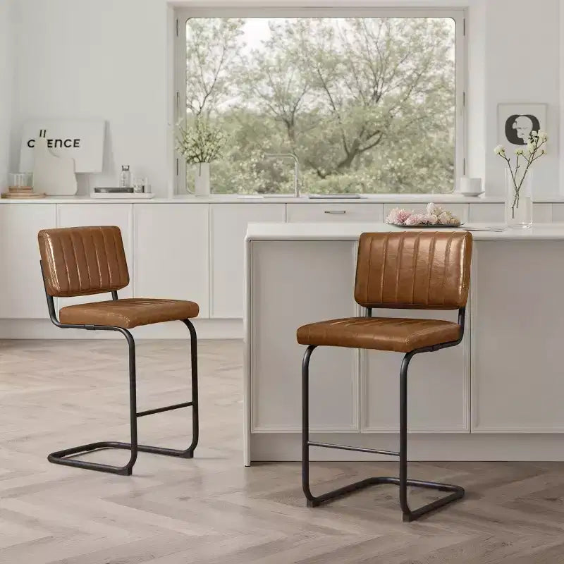 Tabouret de bar à hauteur de comptoir Art Leon en similicuir avec cadre en métal, lot de 2
