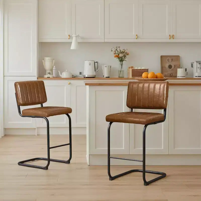 Tabouret de bar à hauteur de comptoir Art Leon en similicuir avec cadre en métal, lot de 2
