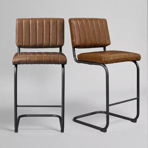 Art Leon Faux Leather Counter Height Barstool with Metal Frame, Set of 2