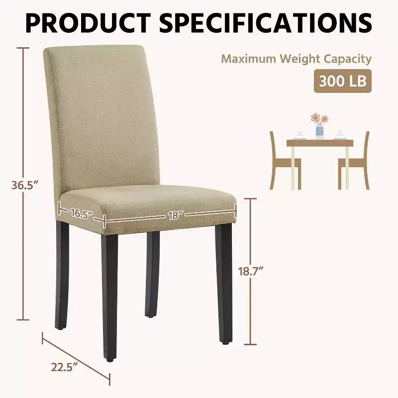 Yaheetech Lot de 2 Chaises de Salle à Manger Rembourrées sans Accoudoirs avec Pieds en Bois Massif