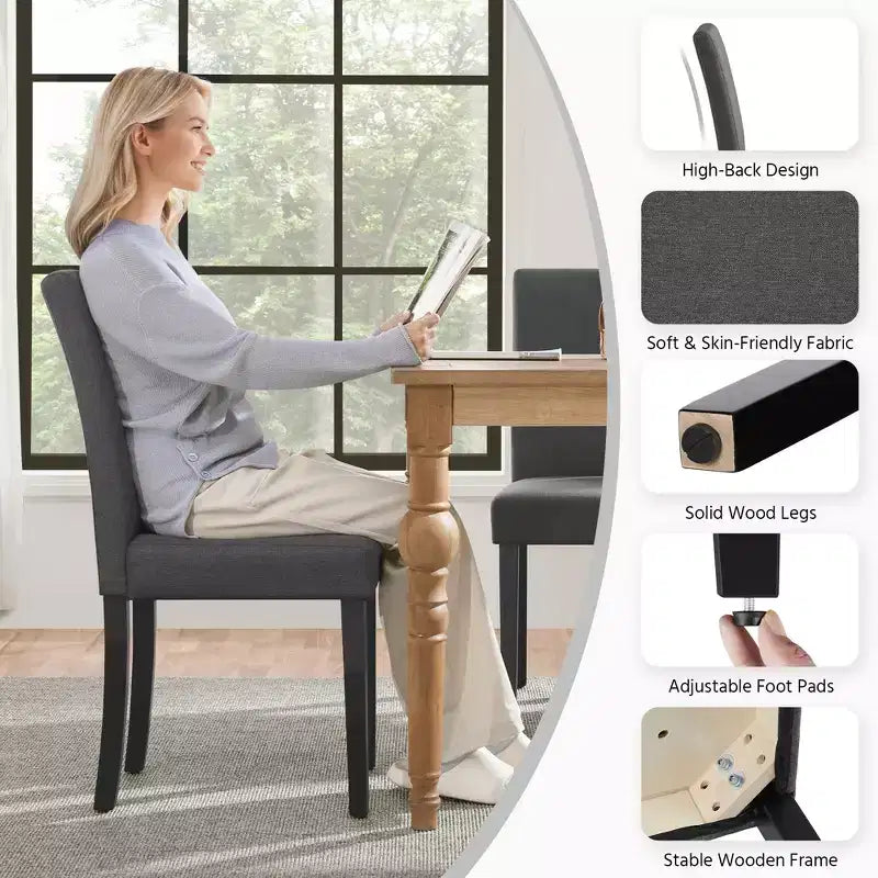 Yaheetech Lot de 2 Chaises de Salle à Manger Rembourrées sans Accoudoirs avec Pieds en Bois Massif