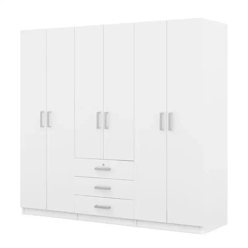 Armoire en bois 6 portes pour chambre, avec grands tiroirs, marron