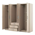 Armoire en bois 6 portes pour chambre, avec grands tiroirs, marron