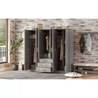 Armoire en bois 6 portes pour chambre, avec grands tiroirs, marron