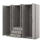 Armoire en bois 6 portes pour chambre, avec grands tiroirs, marron