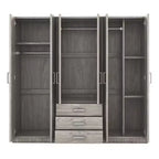 Armoire en bois 6 portes pour chambre, avec grands tiroirs, marron