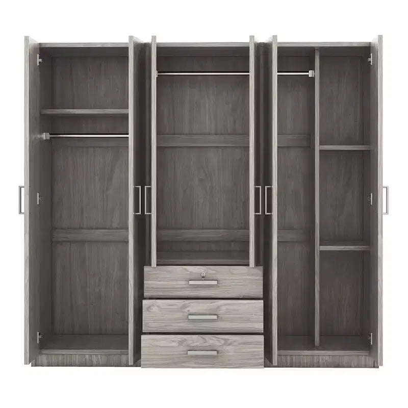 Armoire en bois 6 portes pour chambre, avec grands tiroirs, marron
