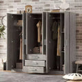 Armoire en bois 6 portes pour chambre, avec grands tiroirs, marron