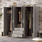 Armoire en bois 6 portes pour chambre, avec grands tiroirs, marron