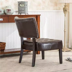 Fauteuil d'appoint moderne Okak avec revêtement touffeté confortable, coussins profonds, fauteuil en cuir mélangé avec assise surdimensionnée et pieds en bois massif.