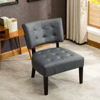 Fauteuil d'appoint moderne Okak avec revêtement touffeté confortable, coussins profonds, fauteuil en cuir mélangé avec assise surdimensionnée et pieds en bois massif.