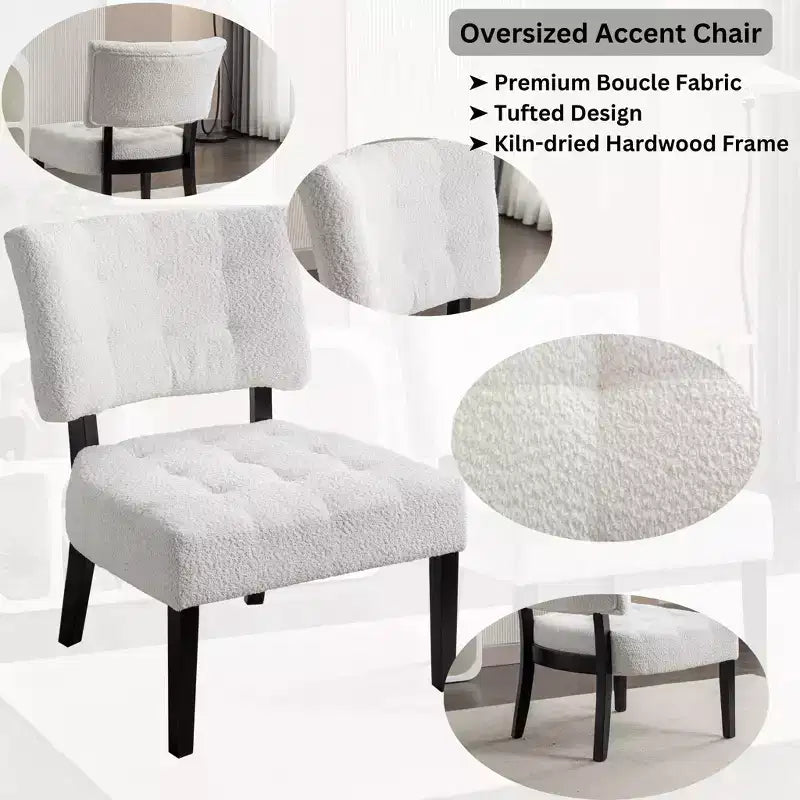Fauteuil d'appoint moderne Okak avec revêtement touffeté confortable, coussins profonds, fauteuil en cuir mélangé avec assise surdimensionnée et pieds en bois massif.