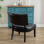 Fauteuil d'appoint moderne Okak avec revêtement touffeté confortable, coussins profonds, fauteuil en cuir mélangé avec assise surdimensionnée et pieds en bois massif.