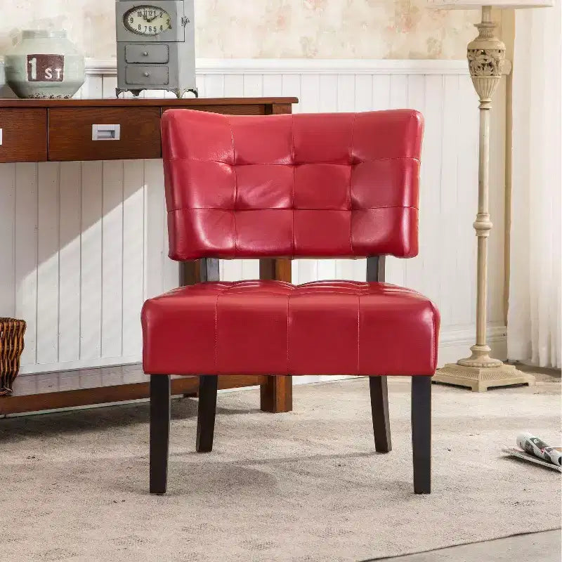 Okak Modern Accent Chair with Comfy Tufted Upholstery Deep Cushions Blended Leather Armchair with Oversized Seating Solid Wood Legs