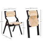 MAYEERTY Lot de 2 chaises de salle à manger pliantes et empilables en bois, assise et dossier tissés, noir - naturel