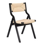 MAYEERTY Lot de 2 chaises de salle à manger pliantes et empilables en bois, assise et dossier tissés, noir - naturel