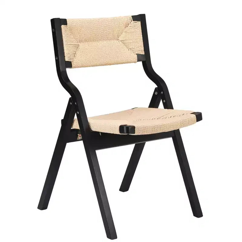 MAYEERTY Lot de 2 chaises de salle à manger pliantes et empilables en bois, assise et dossier tissés, noir - naturel