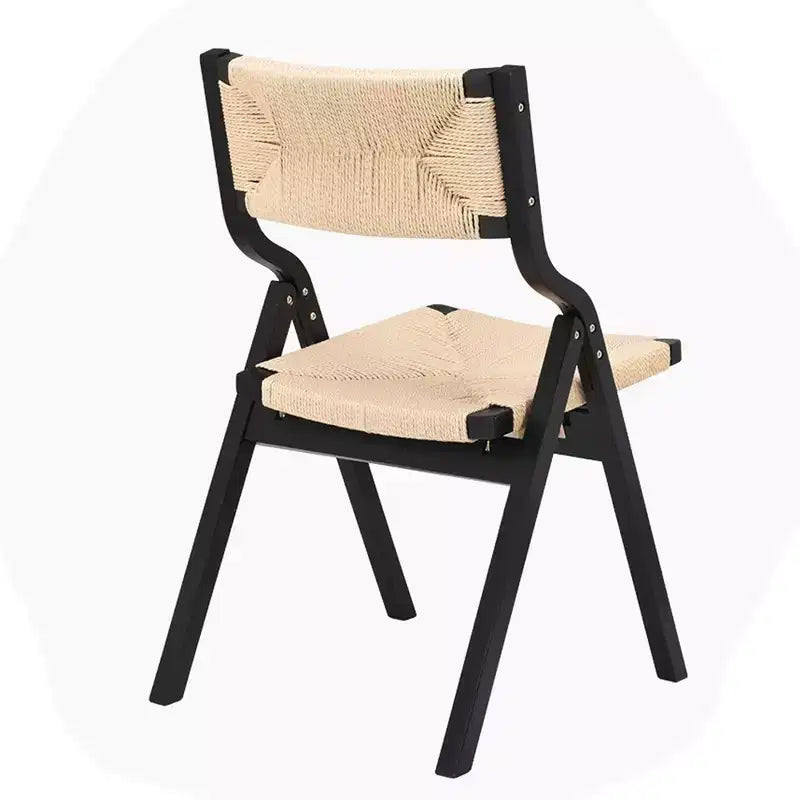 MAYEERTY Lot de 2 chaises de salle à manger pliantes et empilables en bois, assise et dossier tissés, noir - naturel
