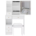 Okak Vanity Tables and Stool Set with 29.2 Small Left-Drawer,Dressing Table with Oversized Touch-Sensitive Sliding LED Mirror,White